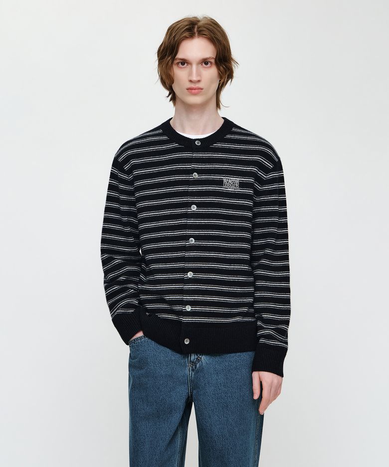 PREMIUM SMALL CLASSIC LOGO WOOL ROUND NECK CARDIGAN navy