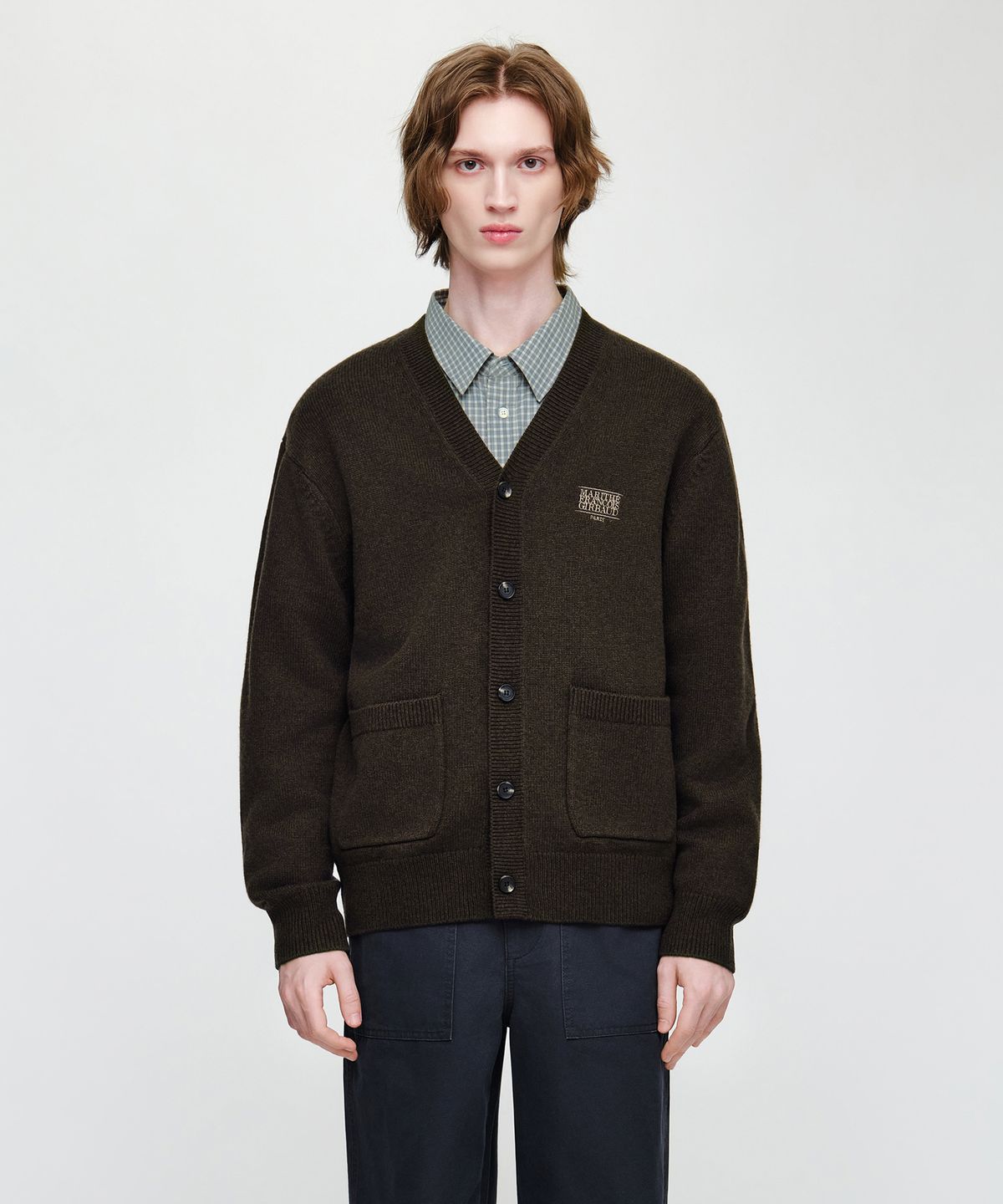 마리떼 프랑소와 저버(MARITHÉ + FRANҪOIS GIRBAUD) PREMIUM SMALL CLASSIC LOGO CASHMERE V-NECK CARDIGAN brown