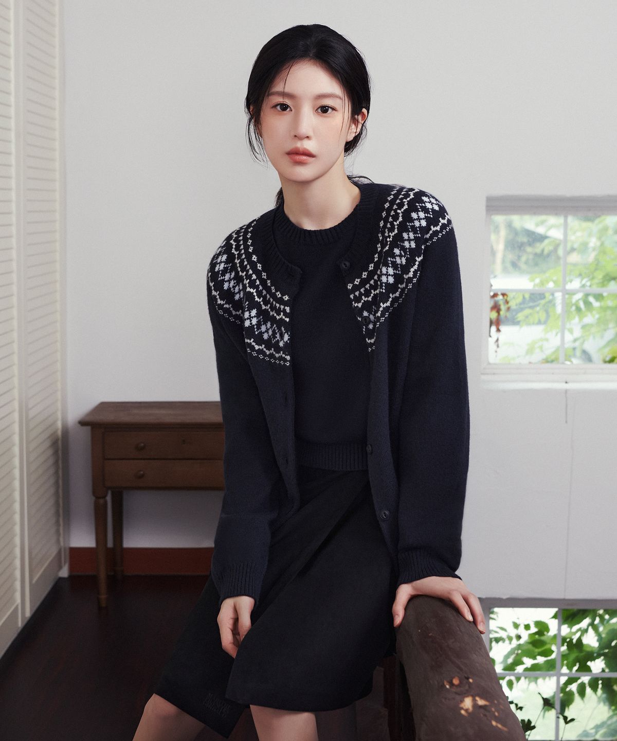 마리떼 프랑소와 저버(MARITHÉ + FRANҪOIS GIRBAUD) W SMALL CLASSIC LOGO NORDIC CARDIGAN SET UP navy