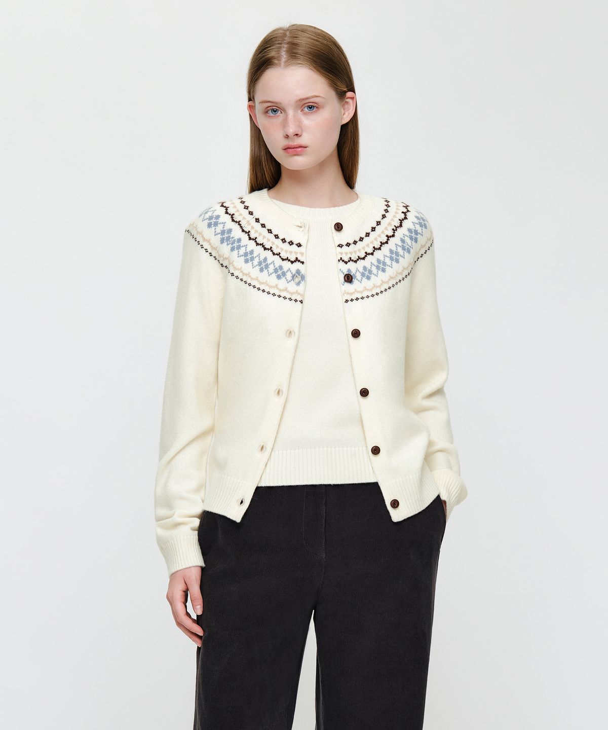마리떼 프랑소와 저버(MARITHÉ + FRANҪOIS GIRBAUD) W SMALL CLASSIC LOGO NORDIC CARDIGAN SET UP ivory