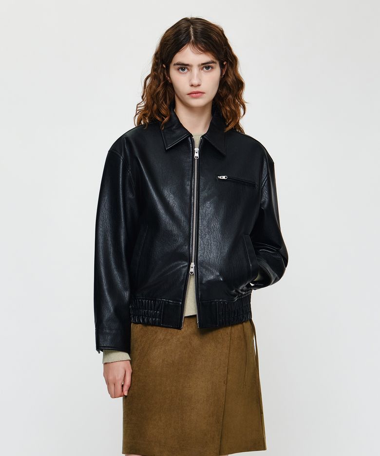 FAUX LEATHER COLLAR JACKET black
