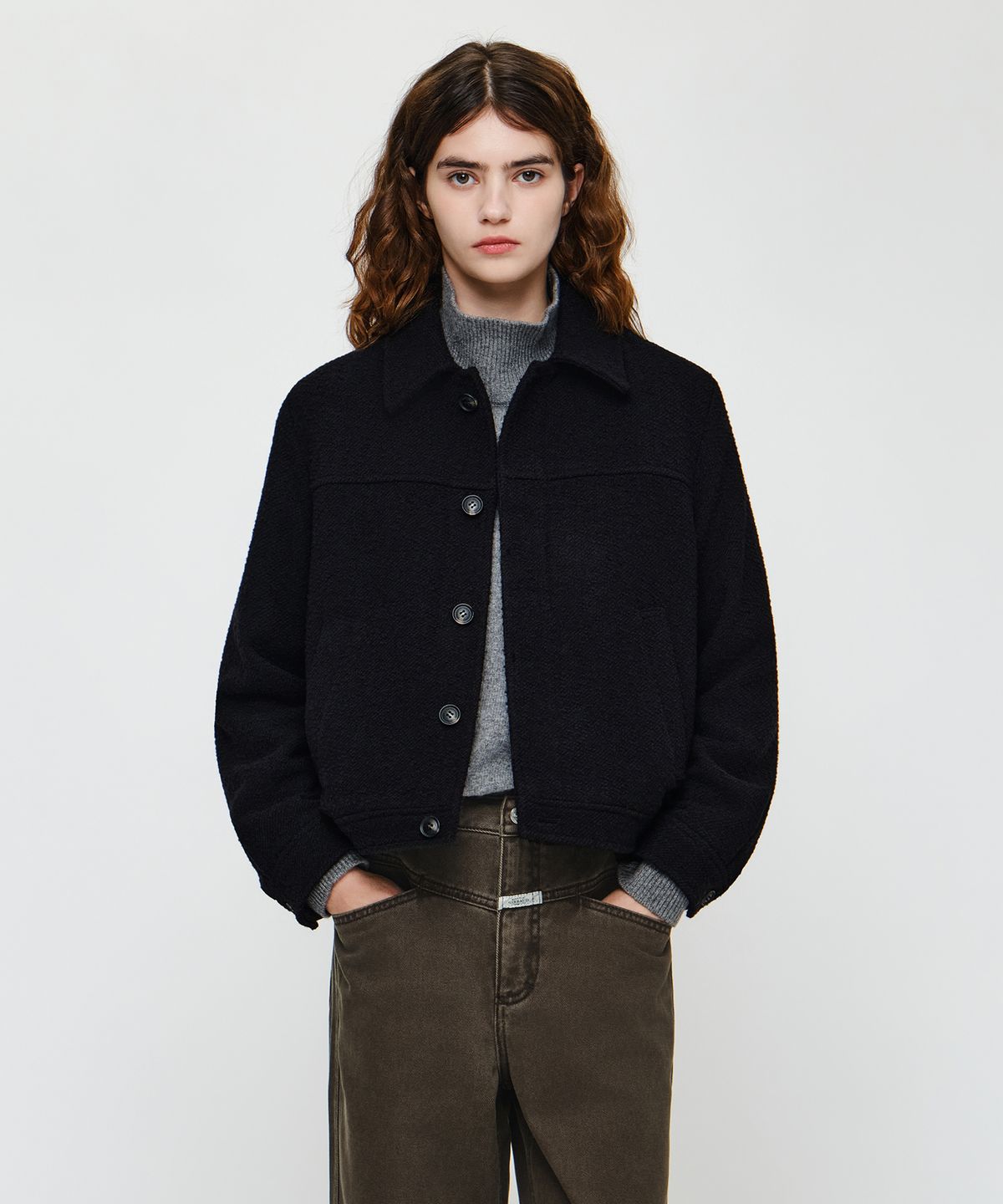 마리떼 프랑소와 저버(MARITHÉ + FRANҪOIS GIRBAUD) COLLAR TWEED JACKET black