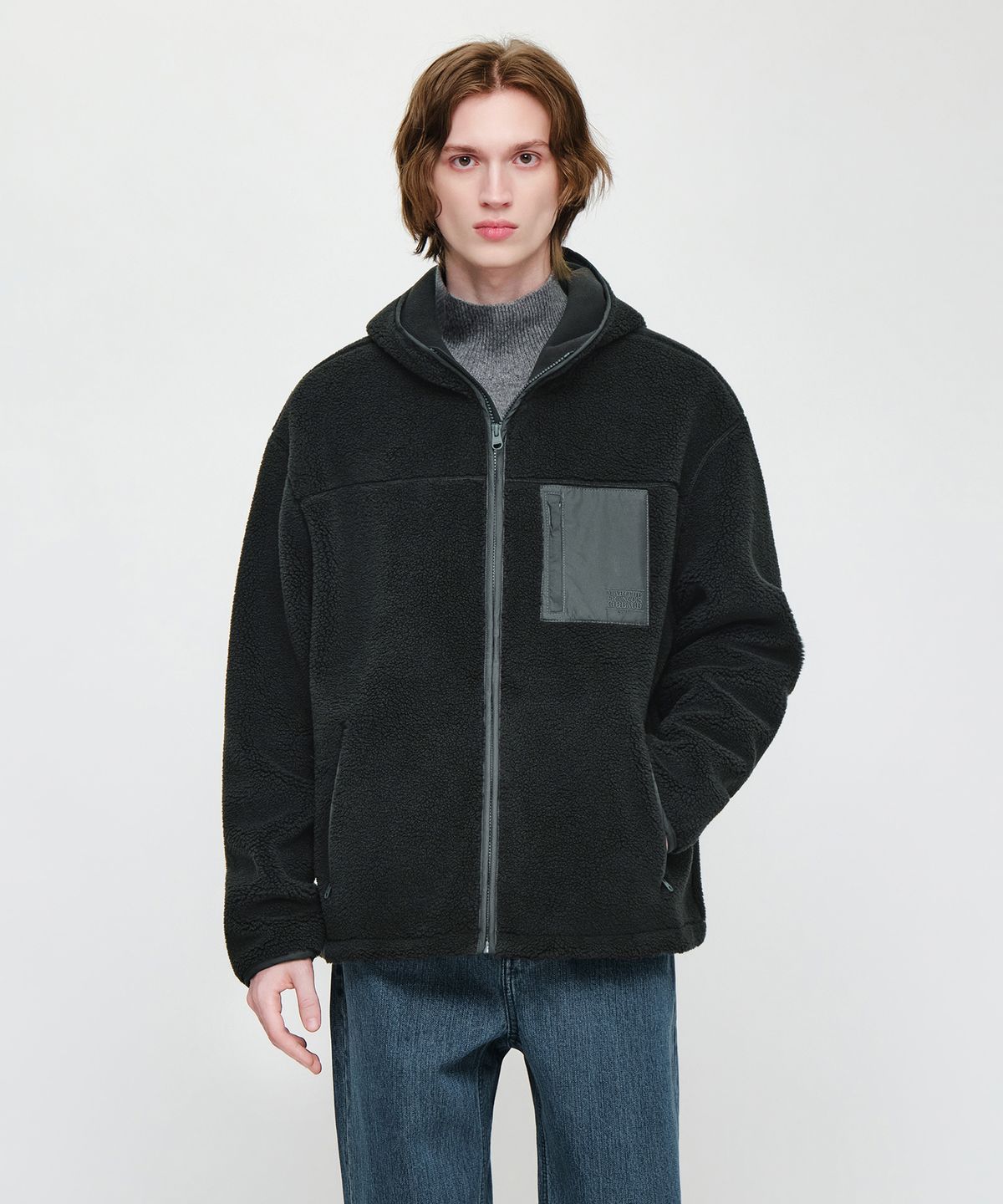 마리떼 프랑소와 저버(MARITHÉ + FRANҪOIS GIRBAUD) HOODED COLOR BLOCK FLEECE JACKET charcoal