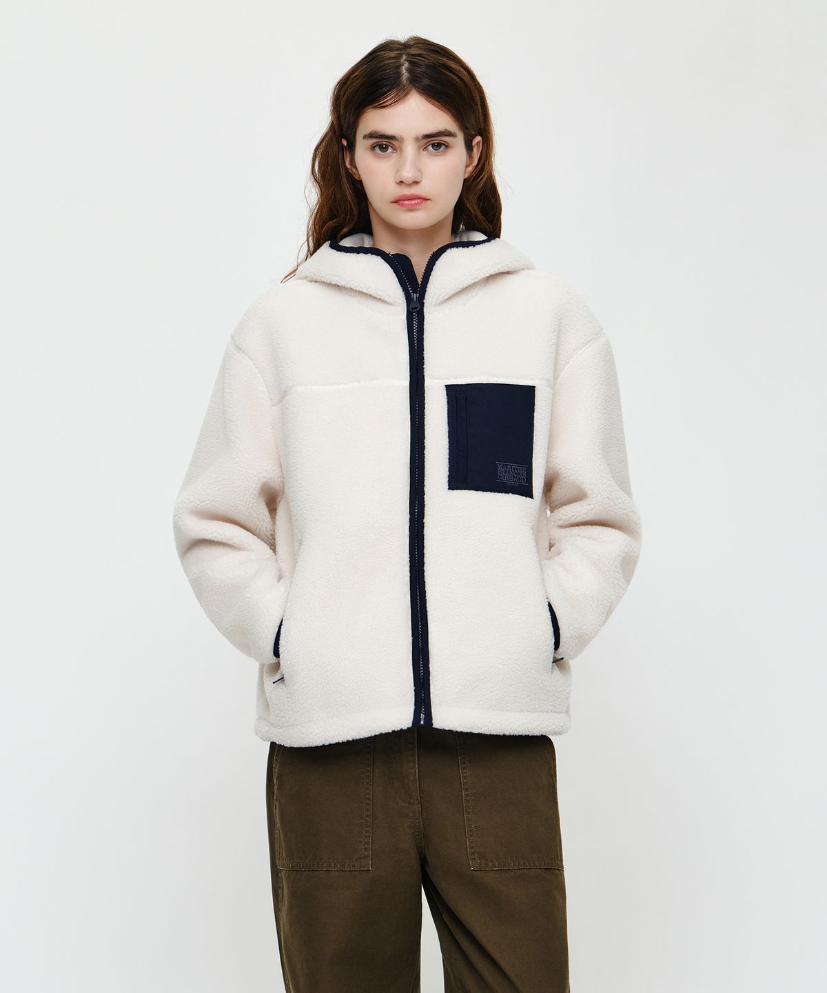 마리떼 프랑소와 저버(MARITHÉ + FRANҪOIS GIRBAUD) HOODED COLOR BLOCK FLEECE JACKET ivory