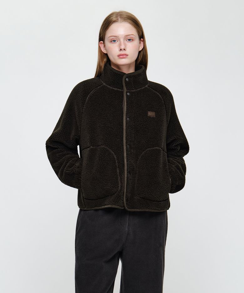 W HIGH NECK FLEECE JACKET dark brown