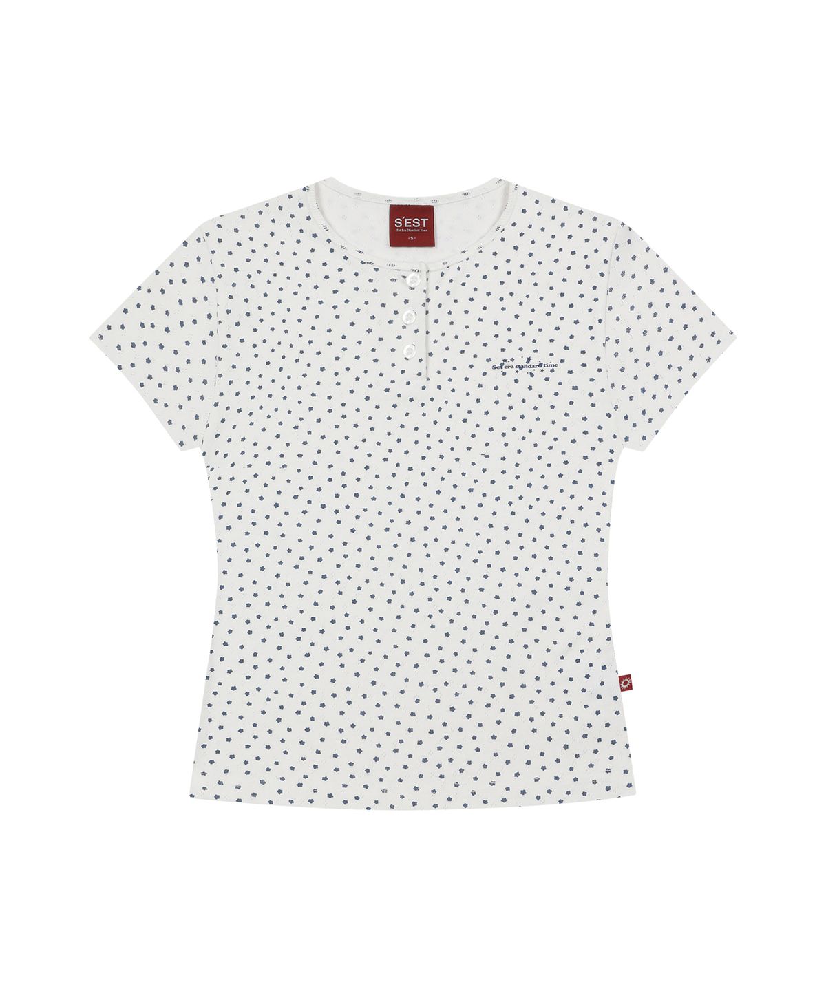 에스이에스티(S'EST) Bloom Henley Neck Slim Fit T-shirts White