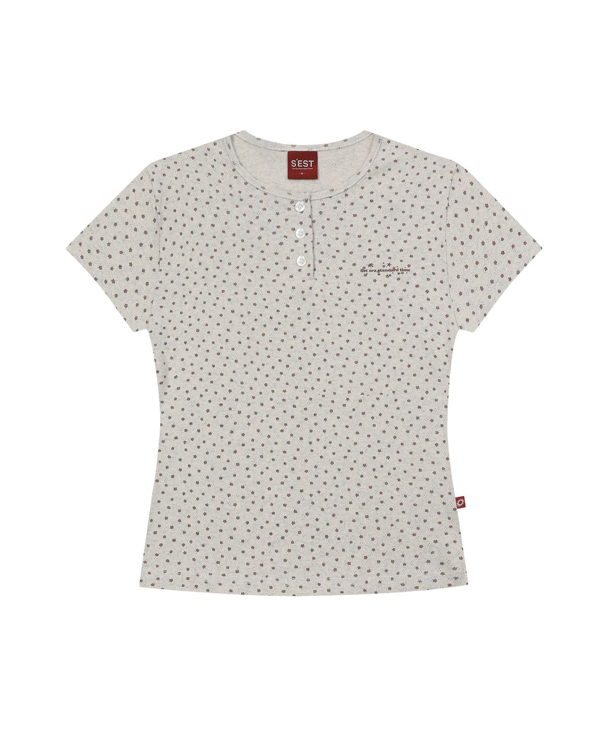 에스이에스티(S'EST) Bloom Henley Neck Slim Fit T-shirts Oatmeal