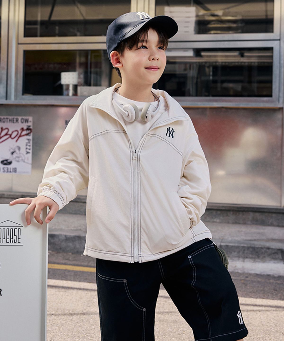 엠엘비 키즈(MLB KIDS) 스포티브 패커블후드 바람막이 NY (Cream)