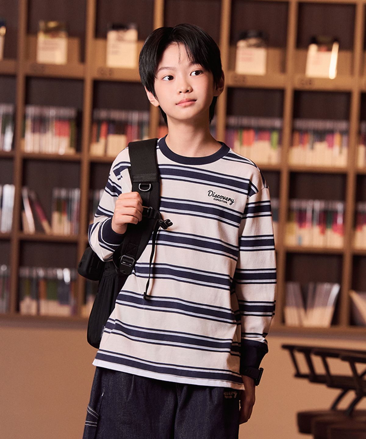 디스커버리 키즈(DISCOVERY KIDS) 키즈 스트라이프 긴팔티 (IVORY)