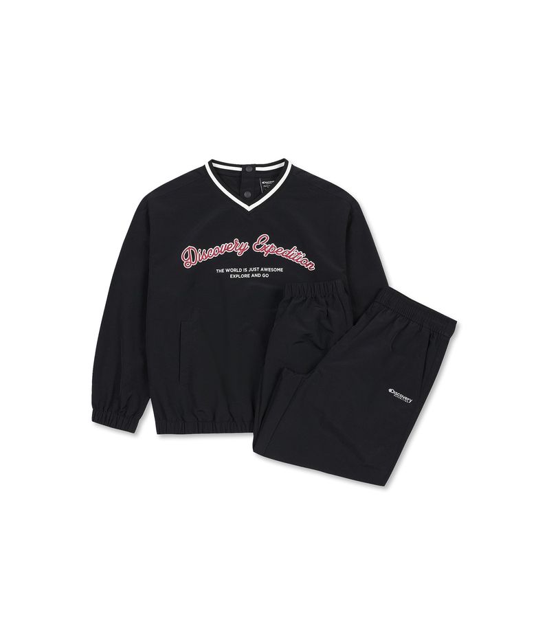 키즈 경량 우븐 맨투맨-팬츠 2SET (BLACK)
