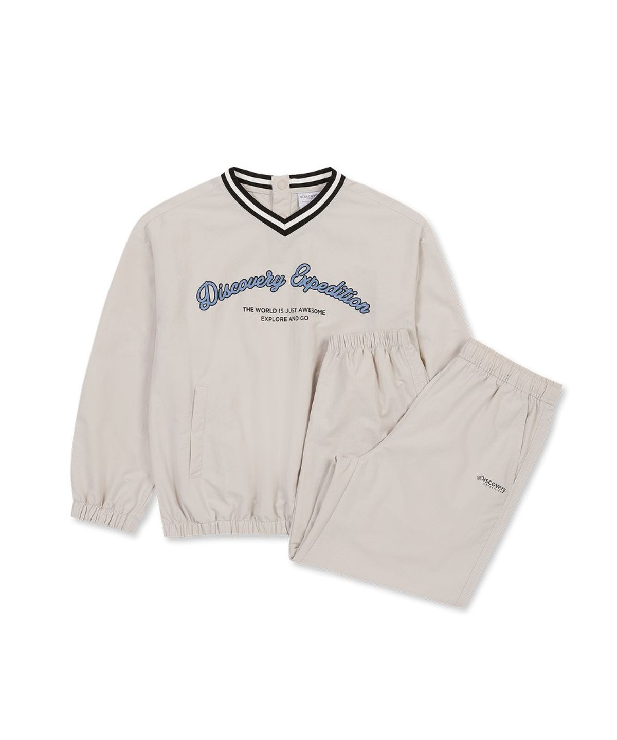 디스커버리 키즈(DISCOVERY KIDS) 키즈 경량 우븐 맨투맨-팬츠 2SET (D.Skin Beige)