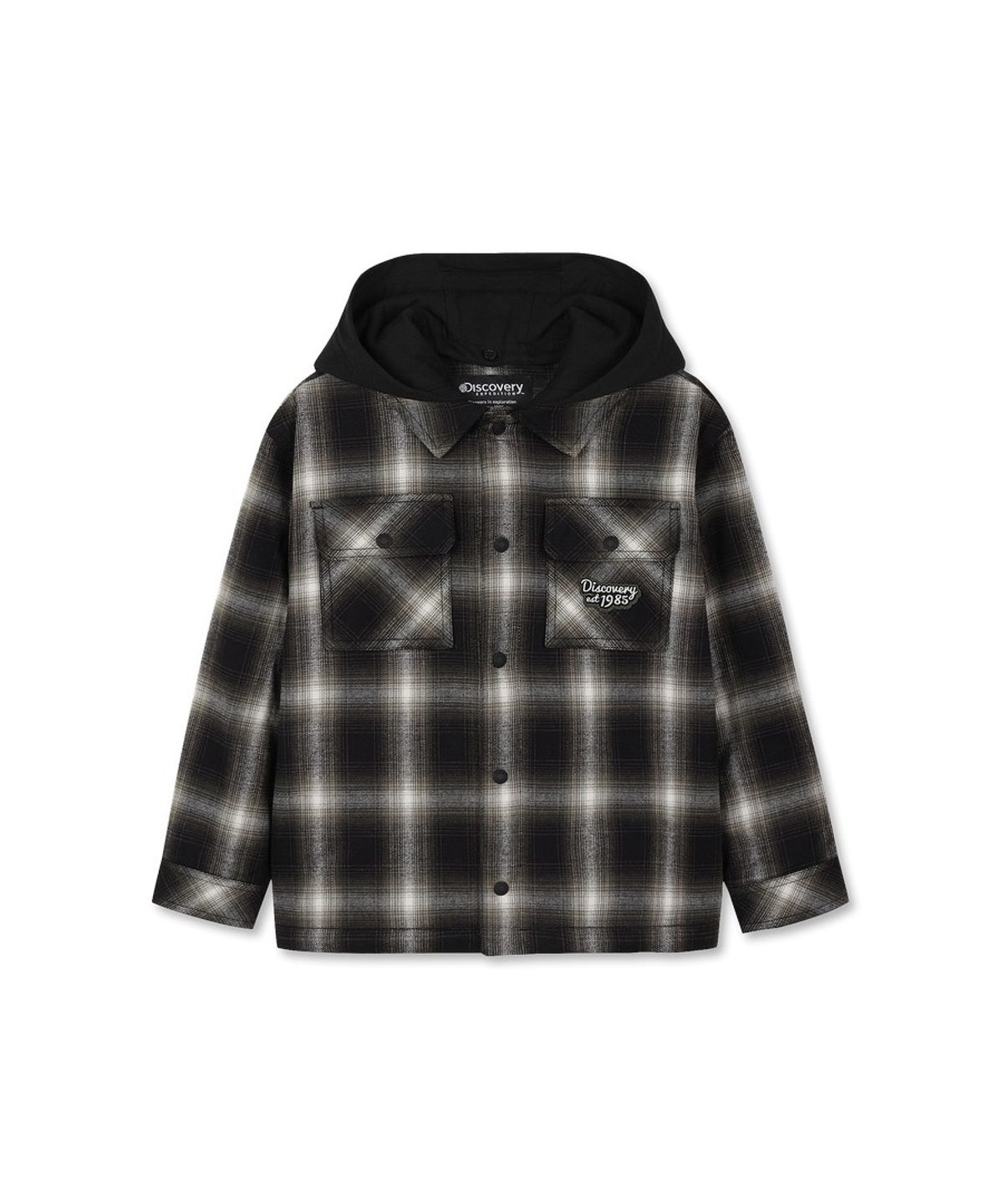 디스커버리 키즈(DISCOVERY KIDS) 키즈 후드 탈착 체크 셔켓 (BLACK)