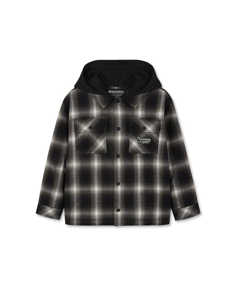 키즈 후드 탈착 체크 셔켓 (BLACK)