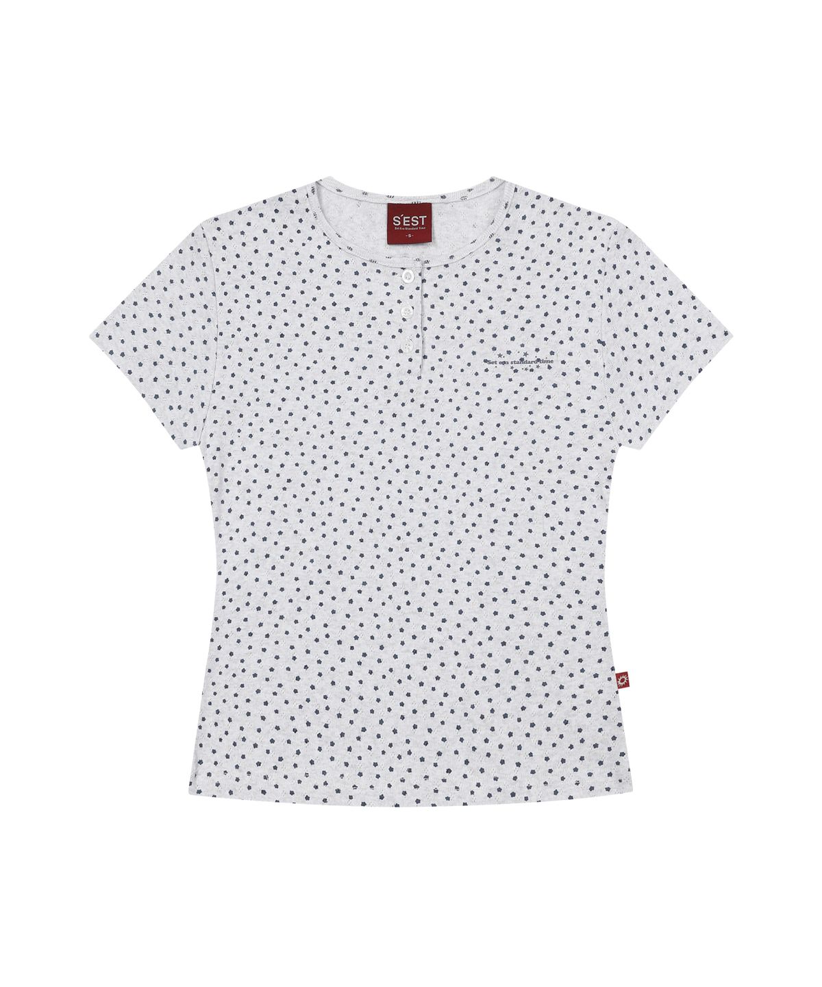 에스이에스티(S'EST) Bloom Henley Neck Slim Fit T-shirts White Melange