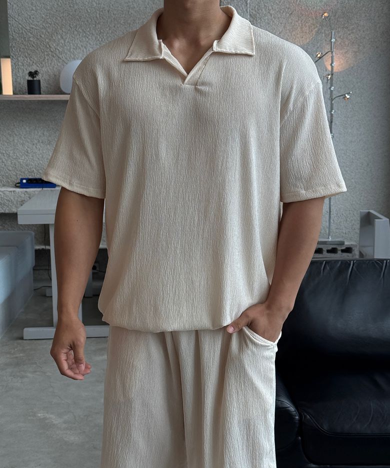 쏙쏙숨티 COOL 시어서커 오픈카라 자동넣입 반팔티