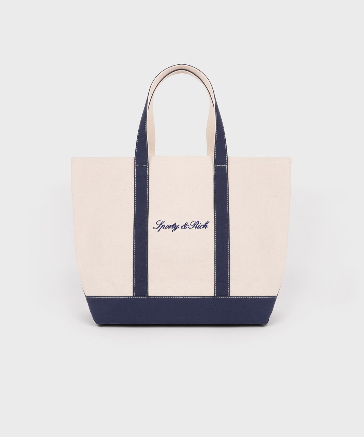 스포티앤리치(SPORTY&RICH) 세리프 로고 미디엄 토트백 - 내추럴/네이비 R265AOB004