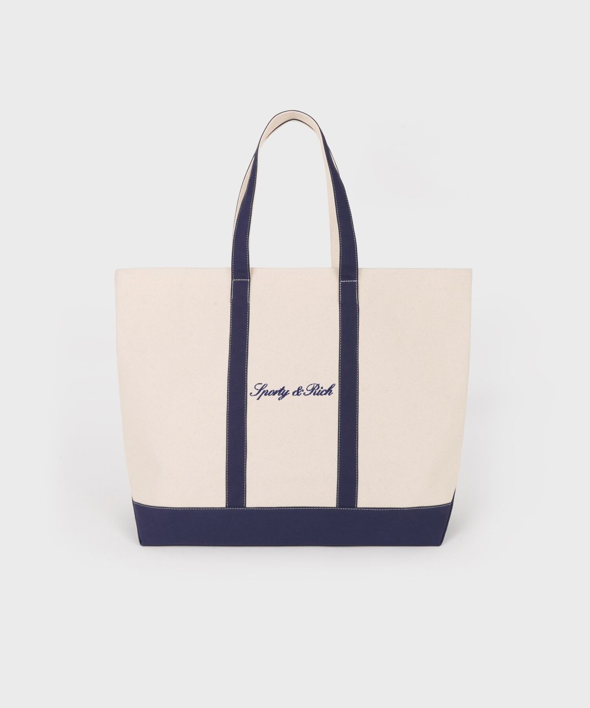 스포티앤리치(SPORTY&RICH) 세리프 로고 라지 토트백 - 내추럴/네이비 R265AOB006