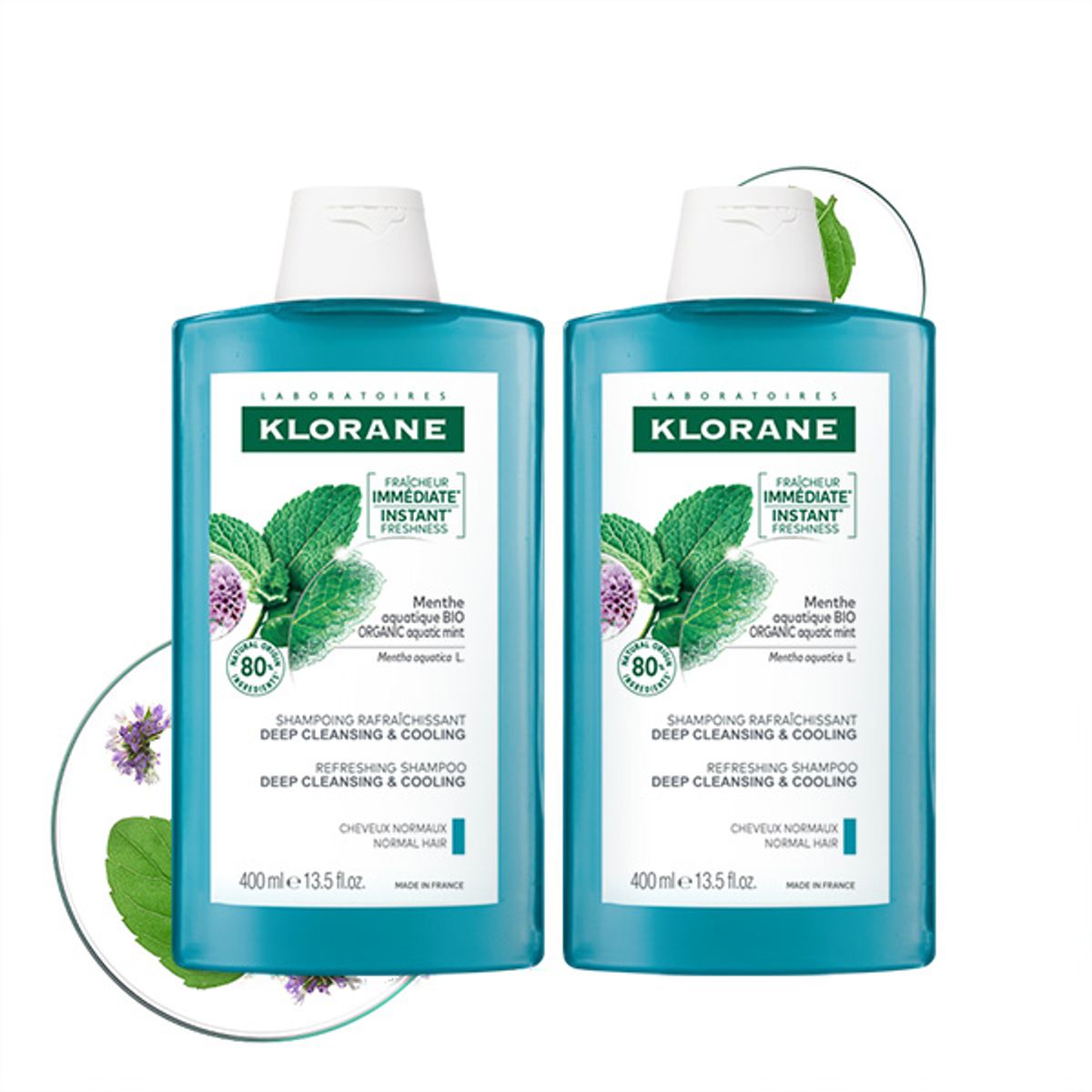 클로란(KLORANE) 아쿠아민트 딥클렌징 쿨링 샴푸 400ml 2개
