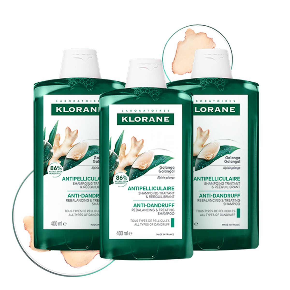 클로란(KLORANE) 갈랑가 안티 댄드러프 샴푸 400ml 3개