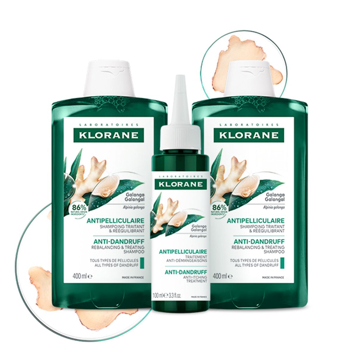클로란(KLORANE) 갈랑가 안티 댄드러프 샴푸 400ml 2개+앰플 100ml