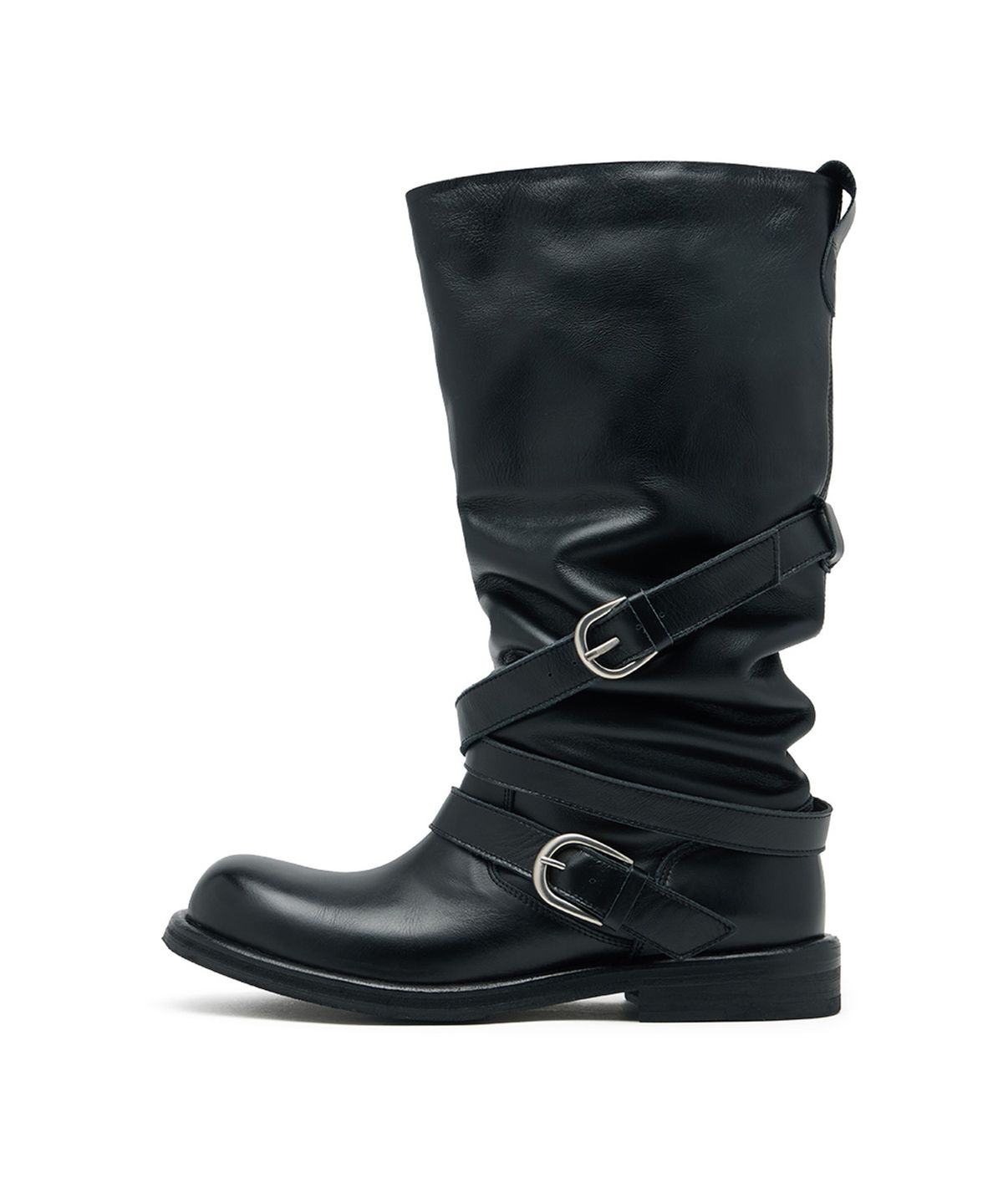 네거티브쓰리(NEGATIVETHREE) [GROVE X NEGATIVETHREE] Slouchy Long Strap Boots_Black