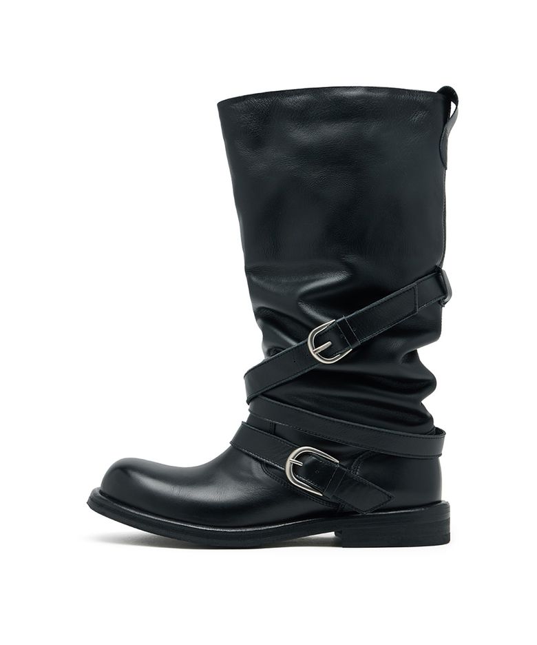 [GROVE X NEGATIVETHREE] Slouchy Long Strap Boots_Black