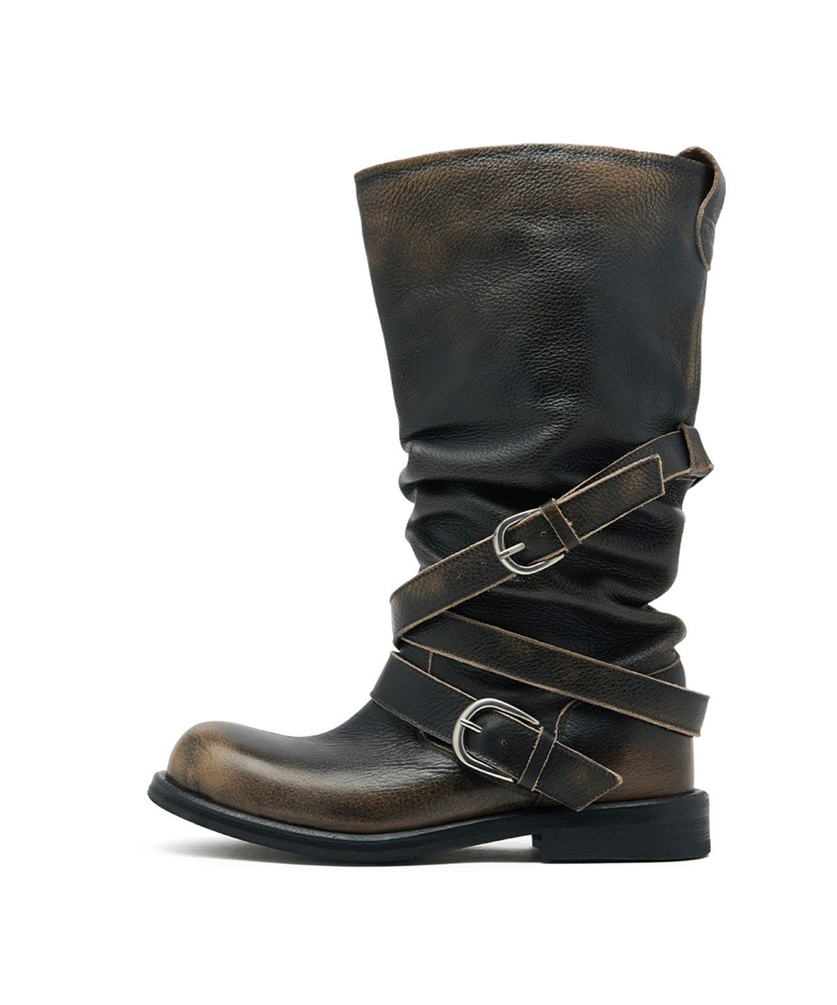 네거티브쓰리(NEGATIVE THREE) [GROVE X NEGATIVETHREE] Slouchy Long Strap Boots_Rub Off Black