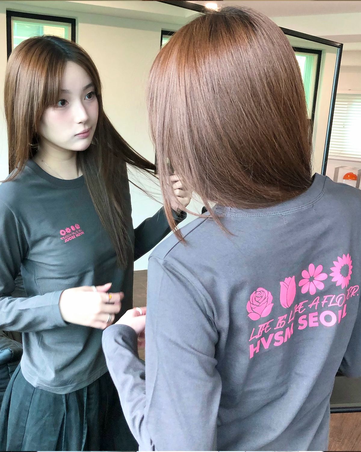 해비즘(HAVISM) W NAME CARD L/S TEE(CHARCOAL)
