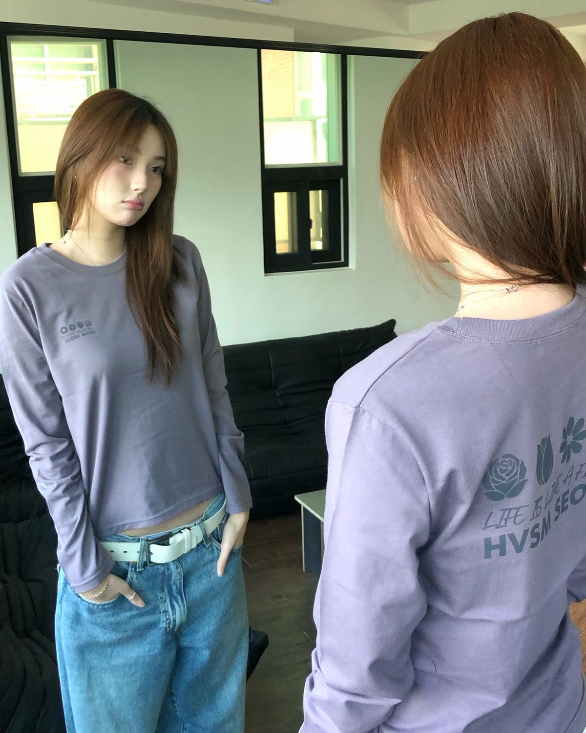 해비즘(HAVISM) W NAME CARD L/S TEE(DUSTY LAVENDER)