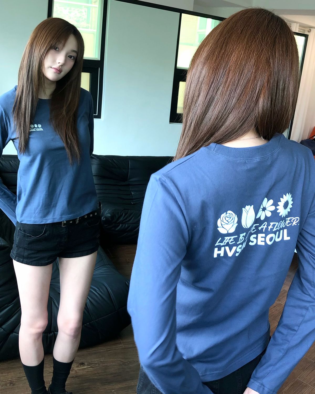 해비즘(HAVISM) W NAME CARD L/S TEE(MID NAVY)