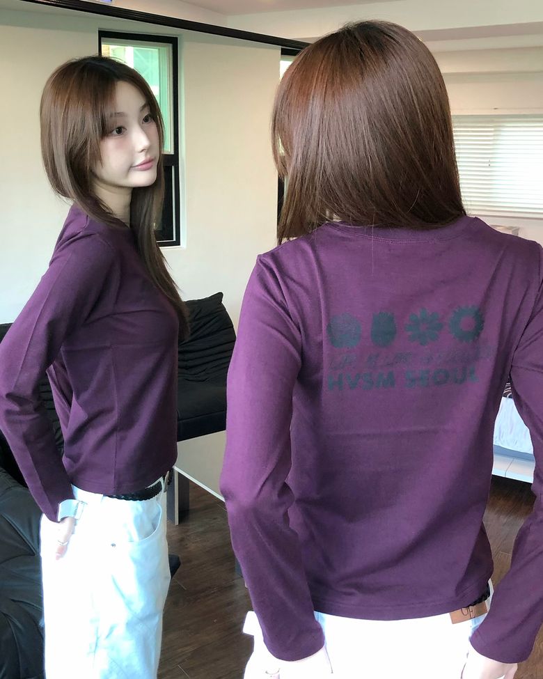 W NAME CARD L/S TEE(PLUM)