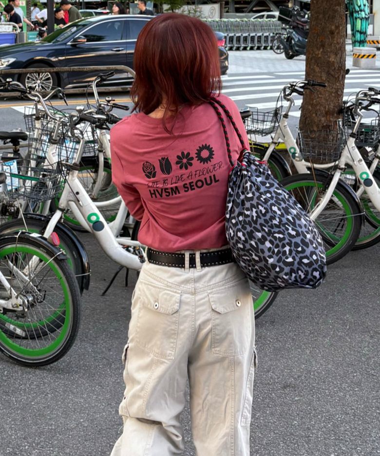 W NAME CARD L/S TEE(BRICK PINK)