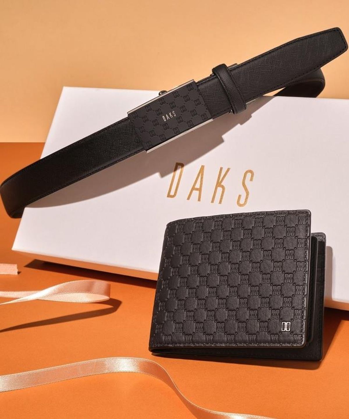 닥스 남성 액세서리(DAKS MEN'S ACCESSORIES) 블랙 루이스 DD패턴 자동벨트 반지갑 세트 DBWA6F981BK