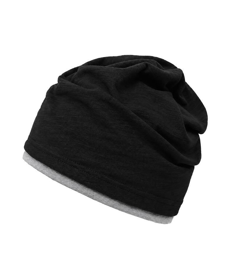 쿨 투톤 배색 코튼 롱 루즈핏 모자 BEANIE / LAYERED SLUB / BLACK