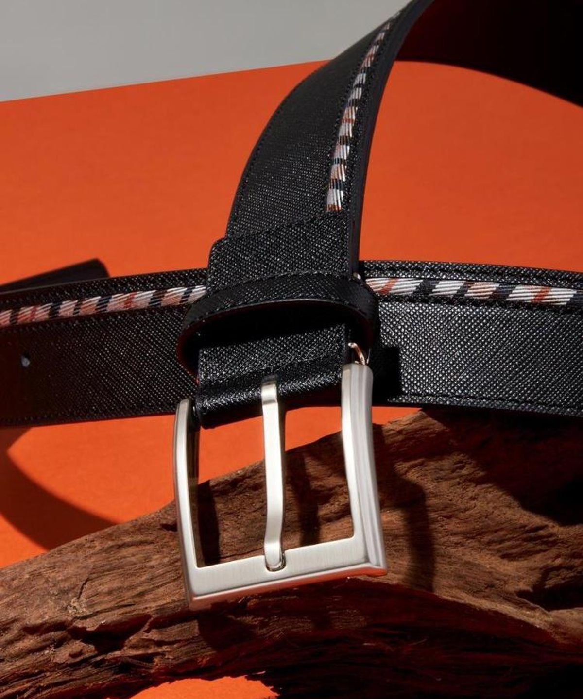 닥스 남성 액세서리(DAKS MEN'S ACCESSORIES) 블랙 원 체크라인 스트랩 소가죽 비조벨트 DBBE6F201BK