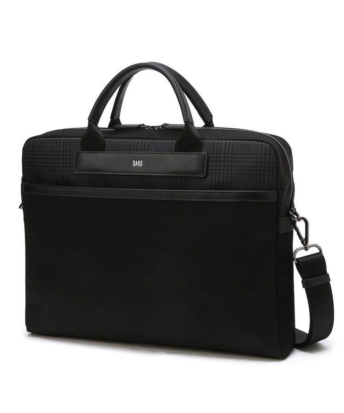 닥스 남성 액세서리(DAKS MEN'S ACCESSORIES) 블랙 가죽 부분 체크 서류가방 DBBA6F331BK