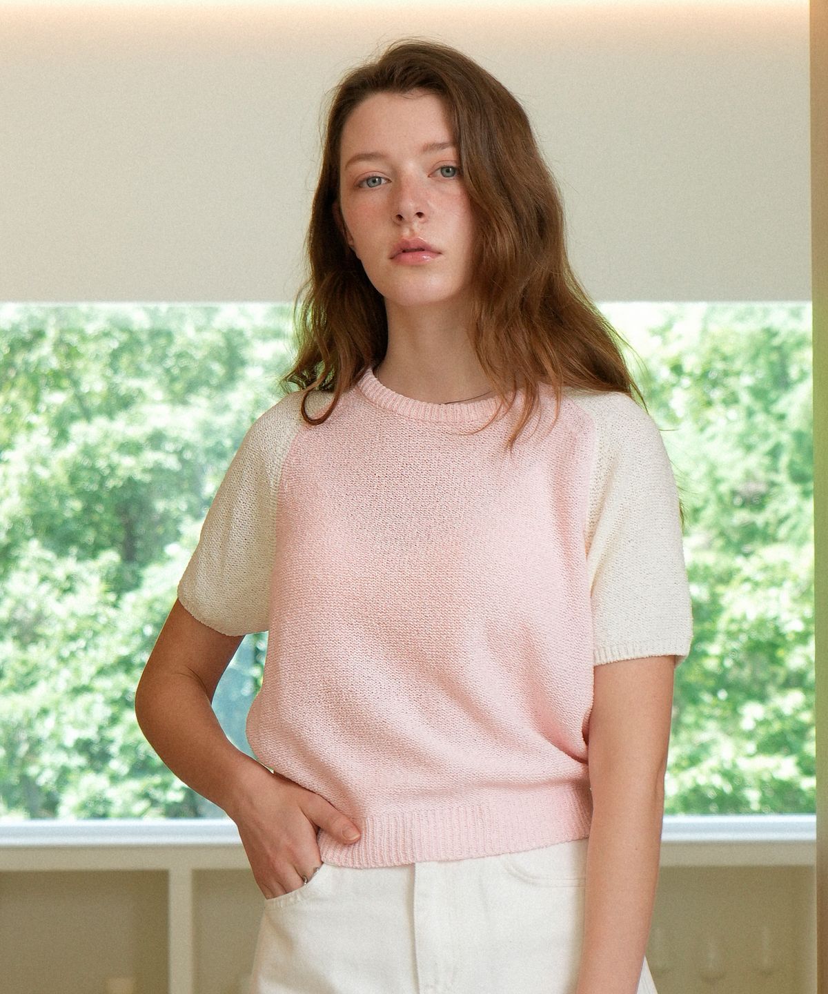 블레티(VLETI) Round Color Matching Half Knit (Pink)