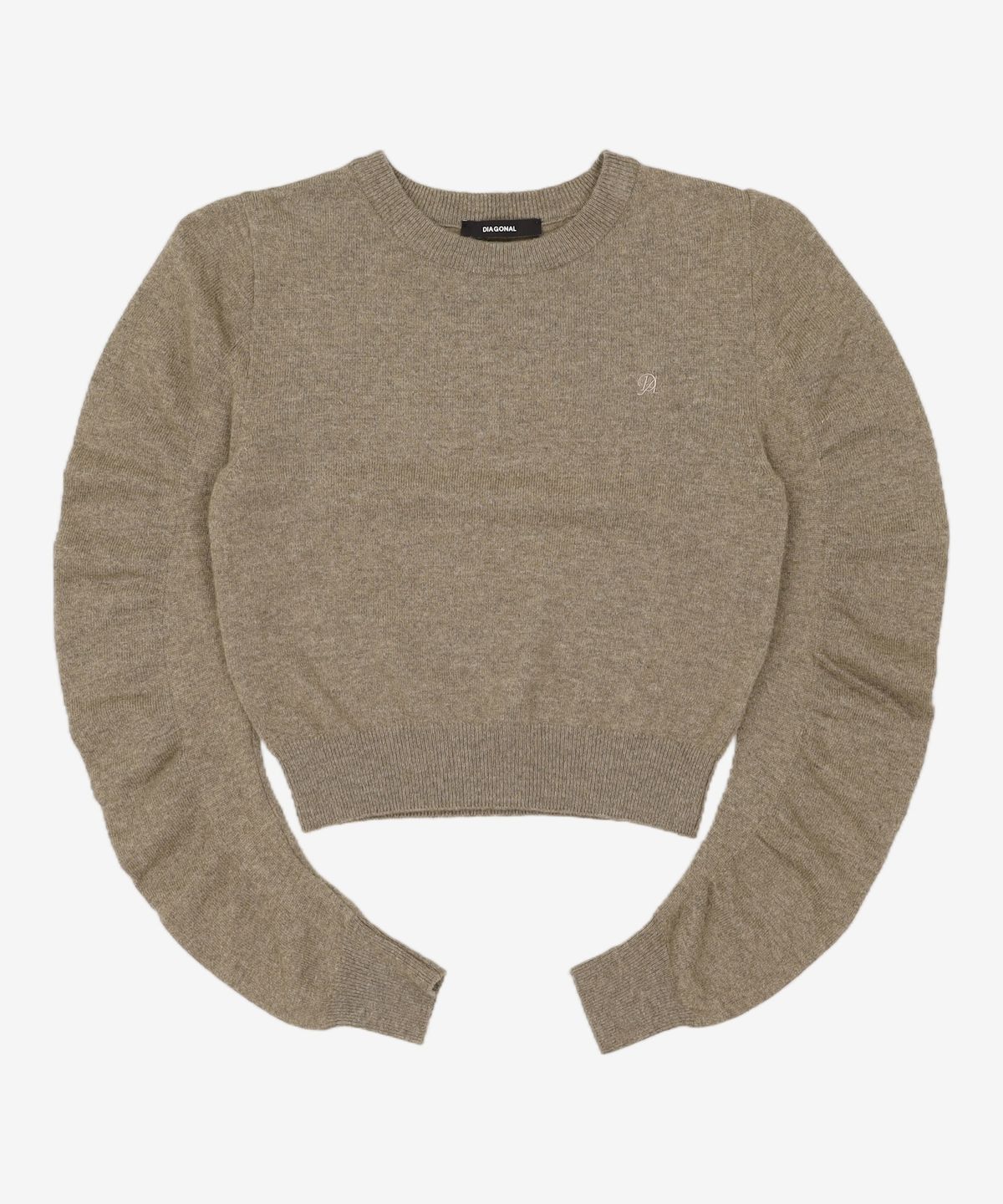 다이애그널(DIAGONAL) SHIRRING VOLUME SLEEVE KNIT TOP (brown) XS