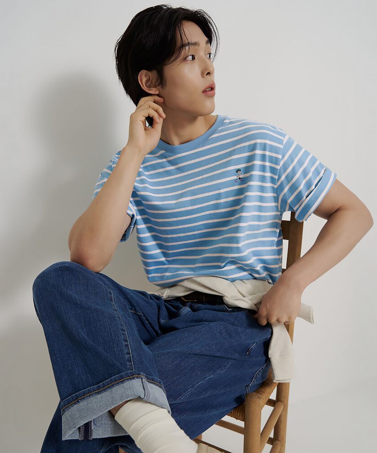 빈폴 멘(BEANPOLE MEN) [정희기] 스트라이프 반소매 티셔츠  스카이 블루