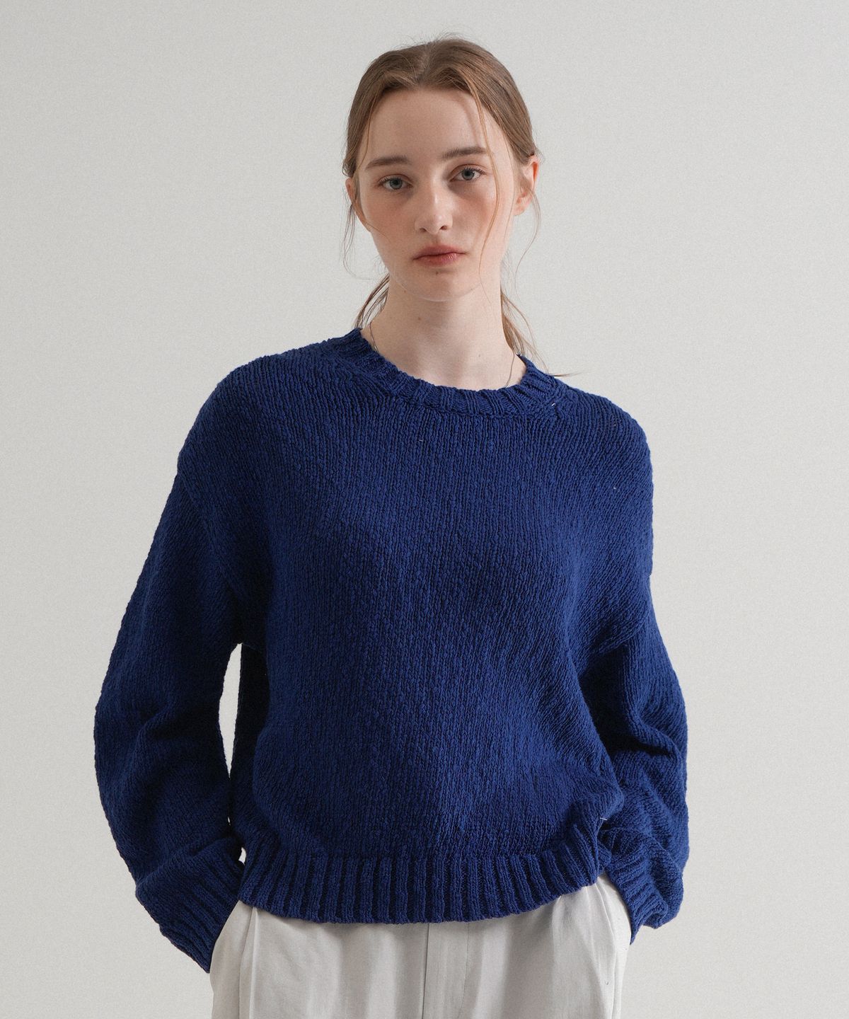 블레티(VLETI) [Cotton 100%] Round Cotton Boucle Balloon Knit (Deep_blue)