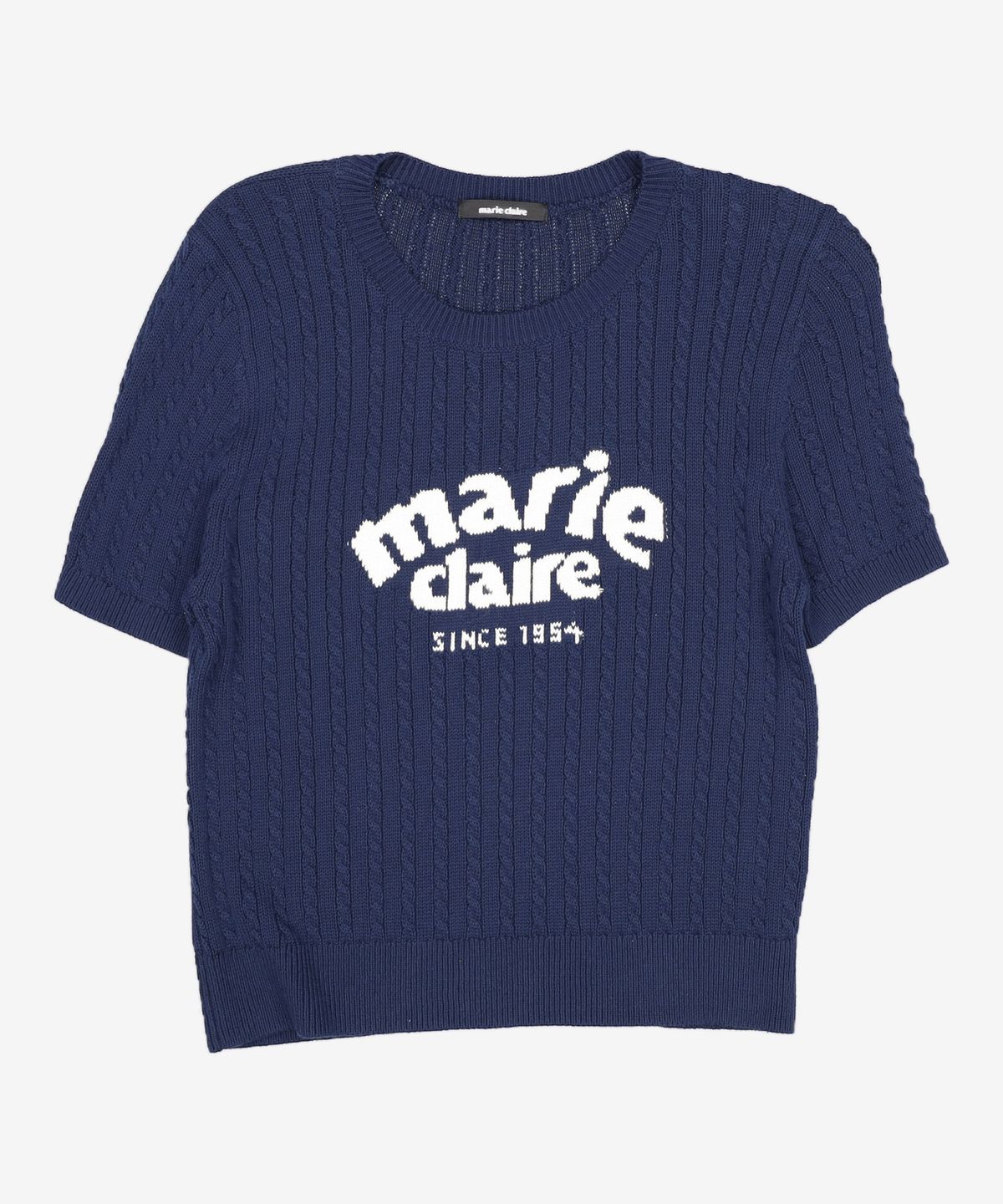 마리끌레르(MARIE CLAIRE) 마리끌레르 자카드 케이블 코튼 반팔 니트(MAFBKN07MNY) 40