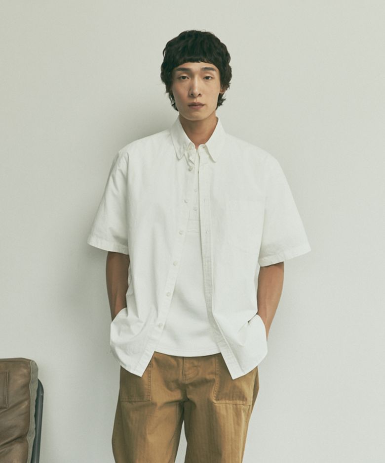 히든 버튼 다운 반팔셔츠