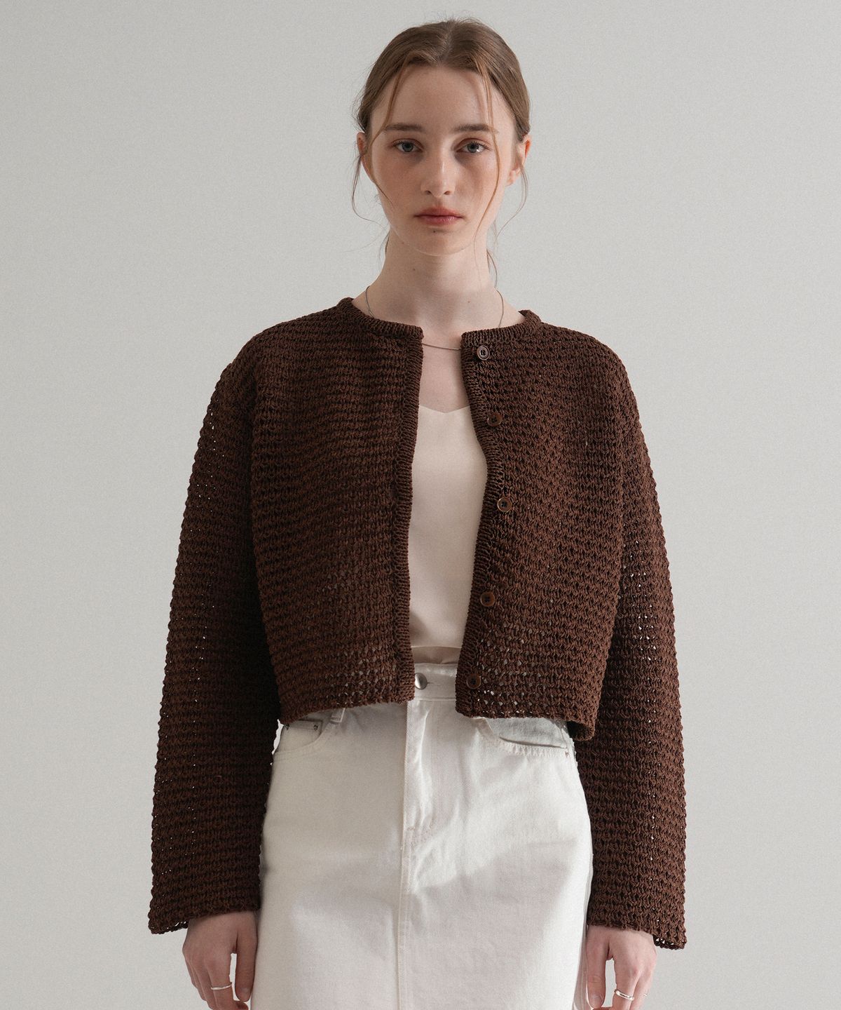 블레티(VLETI) Skacy Round Knit Cardigan (Brown)