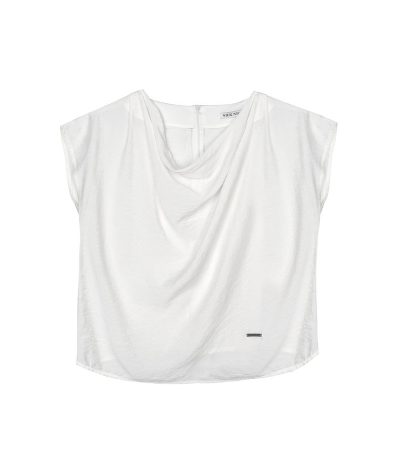 DRAPE NECK BLOUSE_WHITE