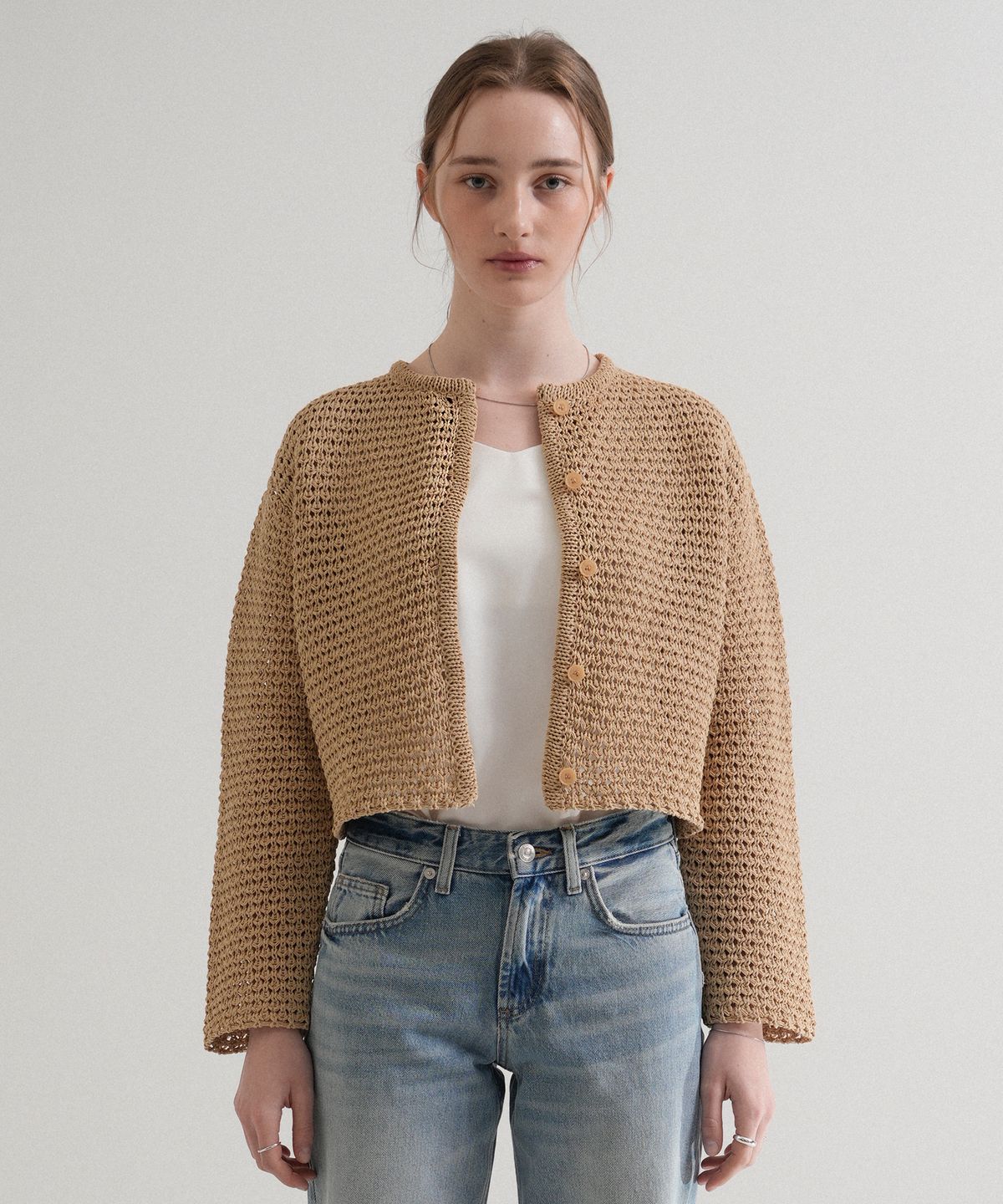 블레티(VLETI) Skacy Round Knit Cardigan (Beige)