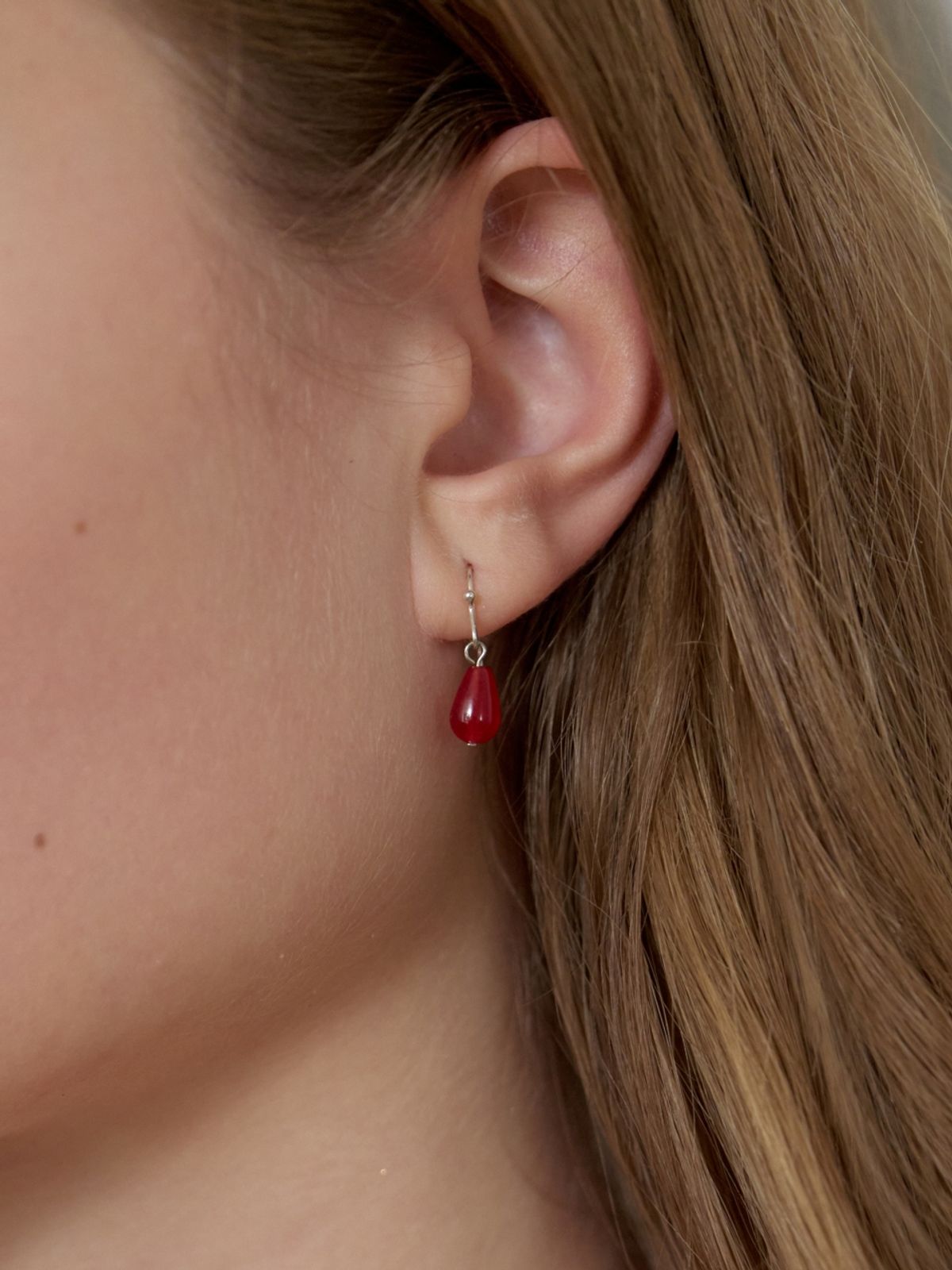 러브미몬스터(LOVE ME MONSTER) [Silver] Red Drop Jade Earrings (L262MER020)