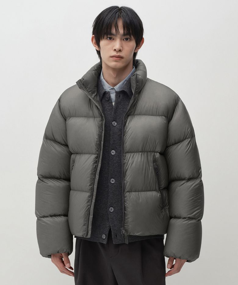 시어 립스탑 다운 숏 패딩 재킷 [그레이]