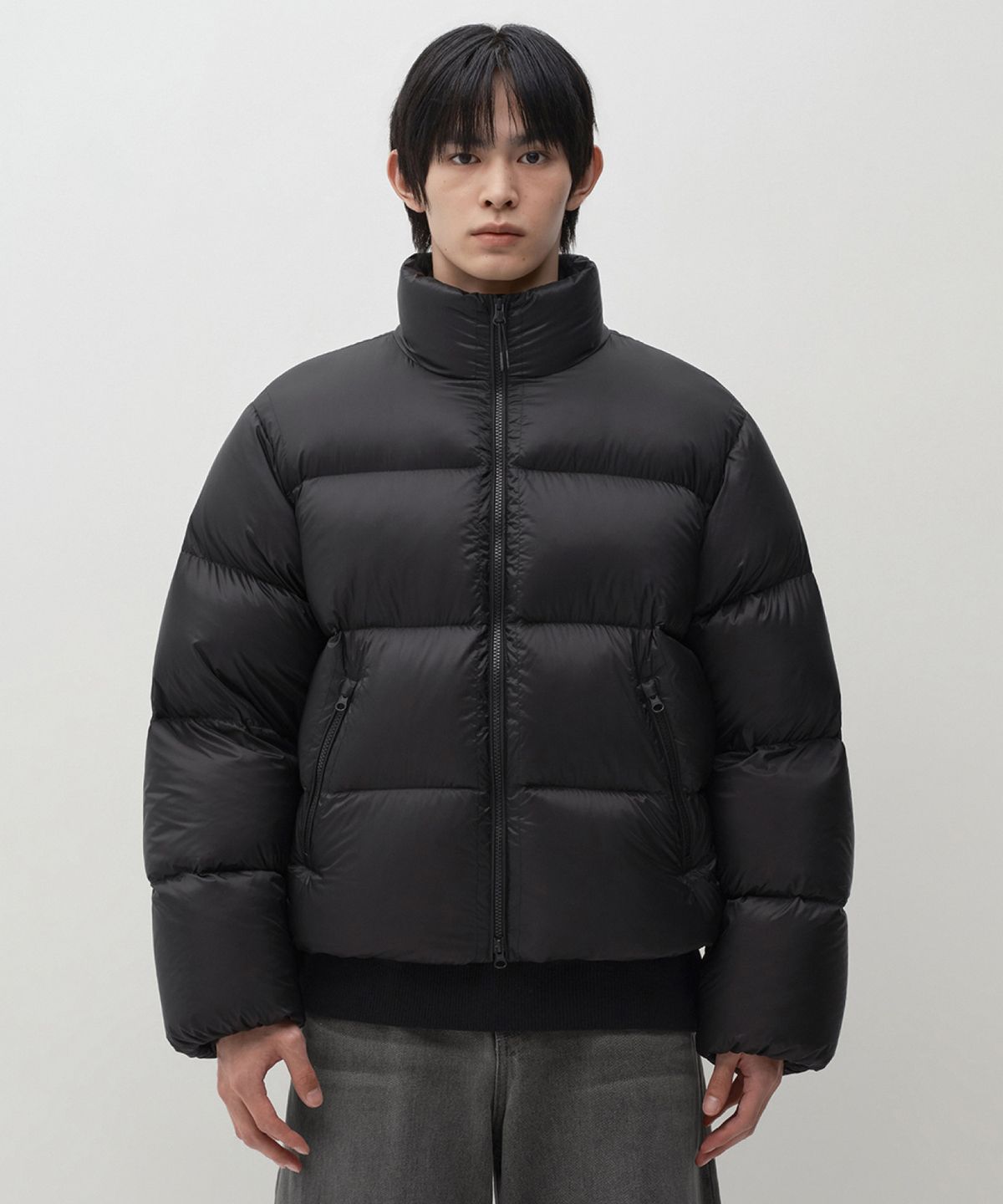 무신사 스탠다드(MUSINSA STANDARD) 시어 립스탑 다운 숏 패딩 재킷 [블랙]