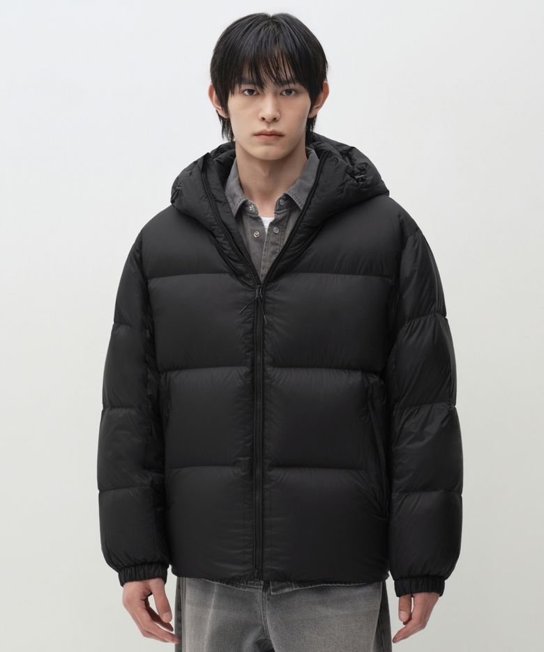 시어 립스탑 후디드 다운 재킷 [블랙]