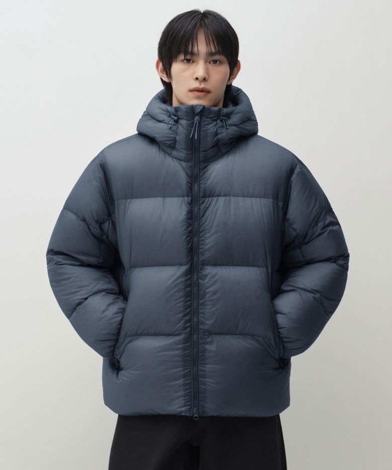 시어 립스탑 후디드 다운 재킷 [블루 그레이]